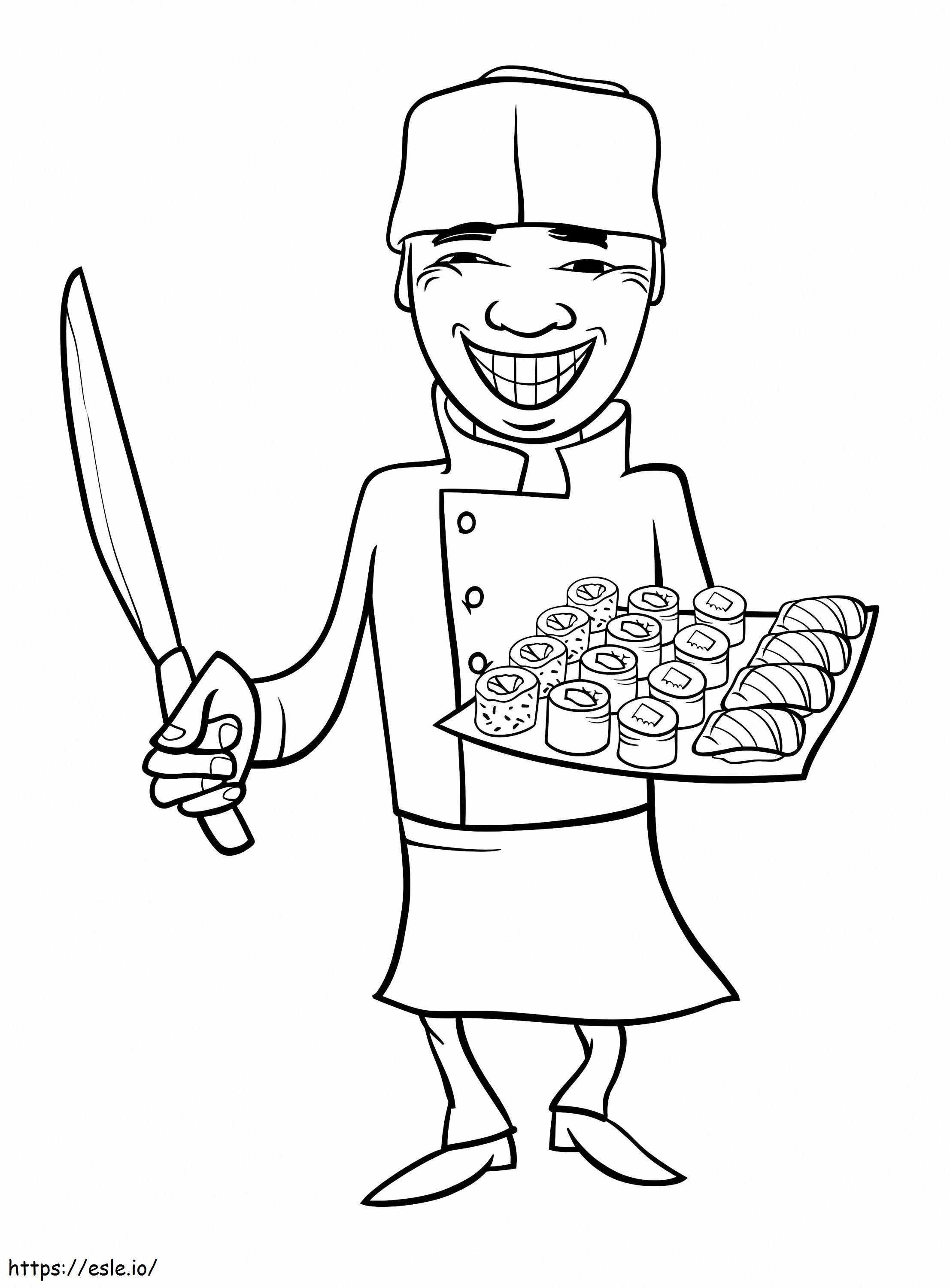 Japanese Sushi Chef coloring page