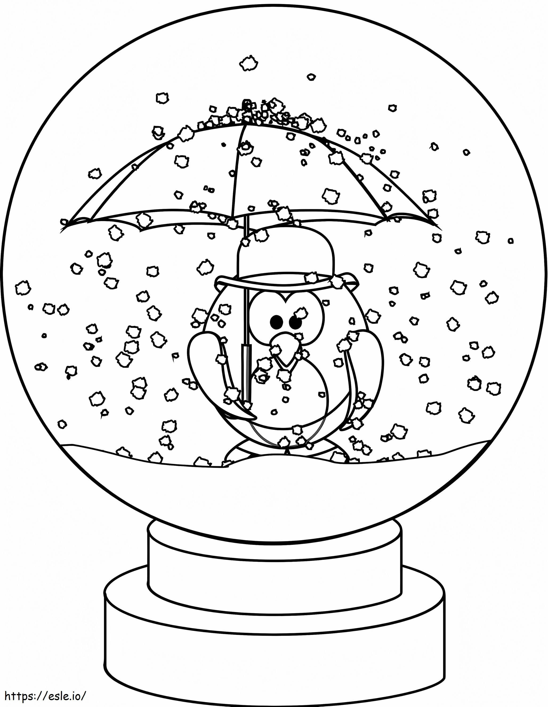 Coloriage Pingouin mignon dans une boule à neige à imprimer dessin