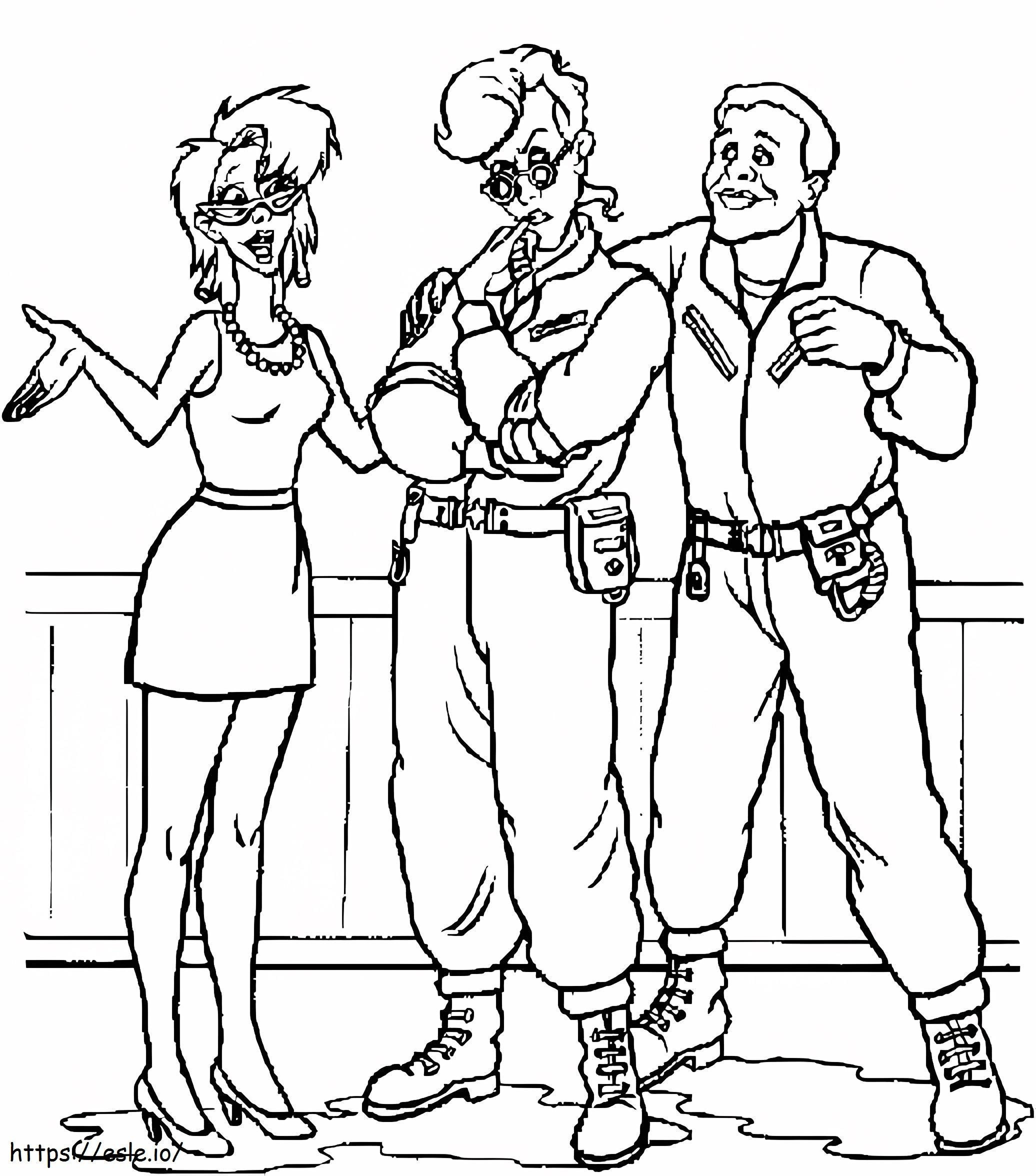 ゴーストバスターズの 3 人のキャラクターを描く ぬりえ - 塗り絵