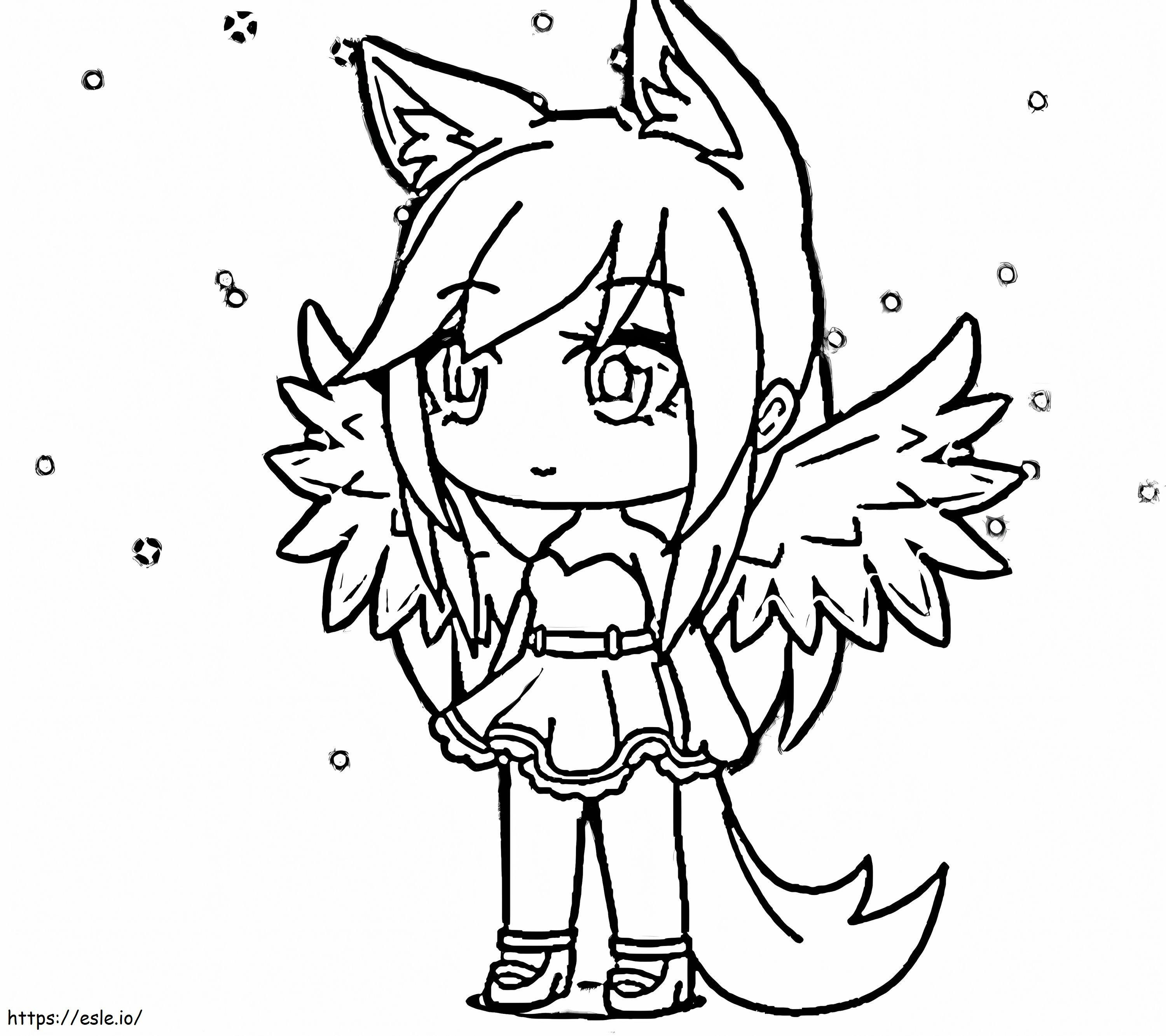 Lobo menina com asas para colorir