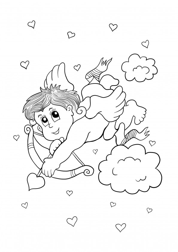 Cute Cupidon shooting arrows for free printing and coloring