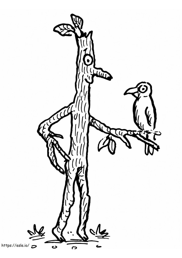 Coloriage homme bâton et oiseau à imprimer dessin