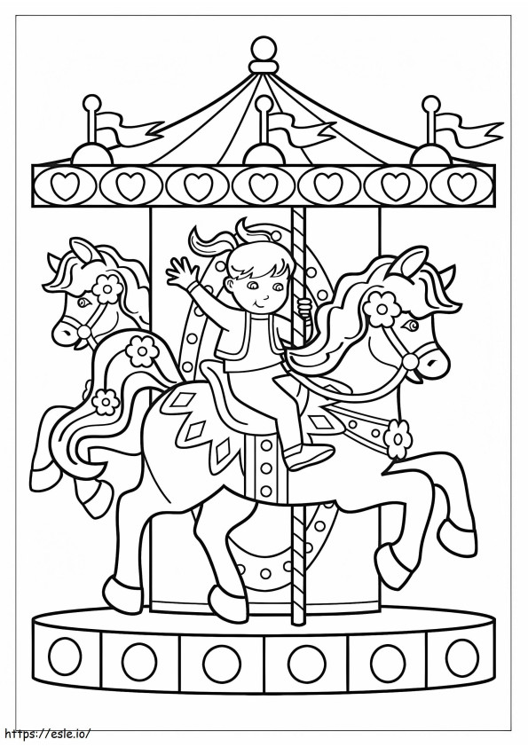 Coloriage Jolie fille sur un cheval de carrousel à imprimer dessin