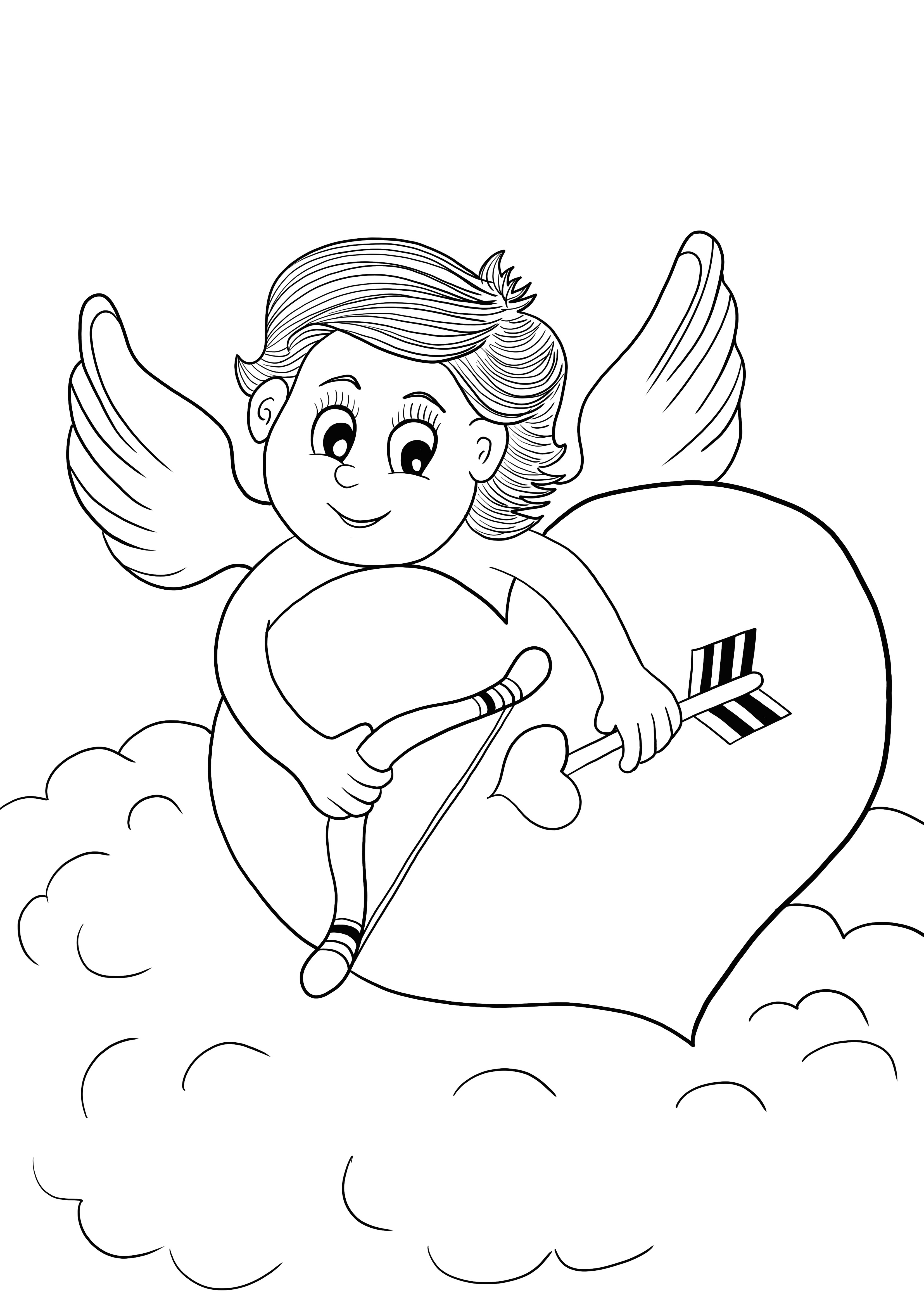 Cupidon tenant un coeur à imprimer gratuitement et colorier