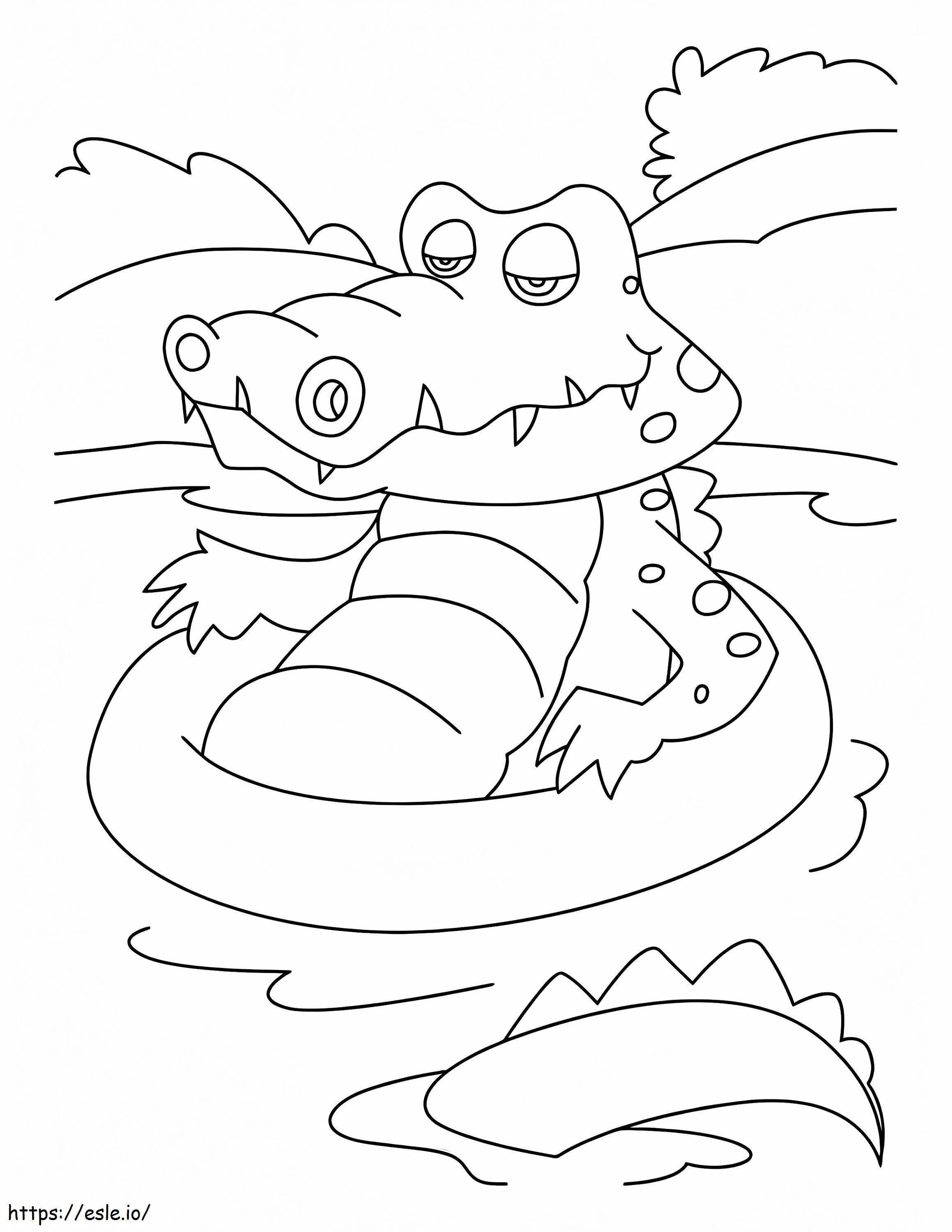 Coloriage Natation drôle de crocodile à imprimer dessin