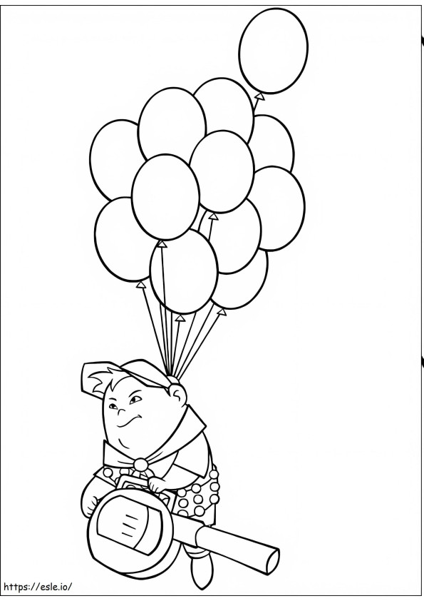 Russell voando em um balão para colorir