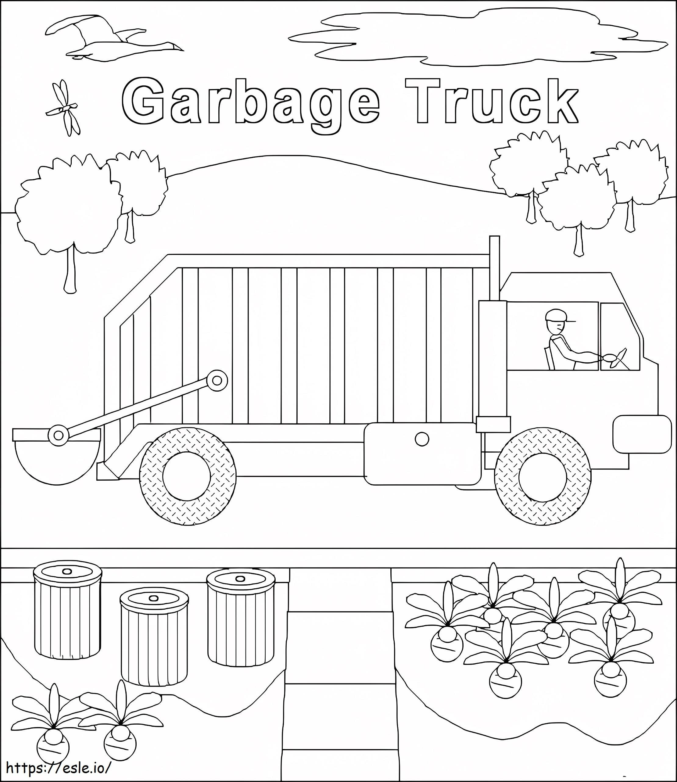 Coloriage Camion à ordures de dessin animé à imprimer dessin
