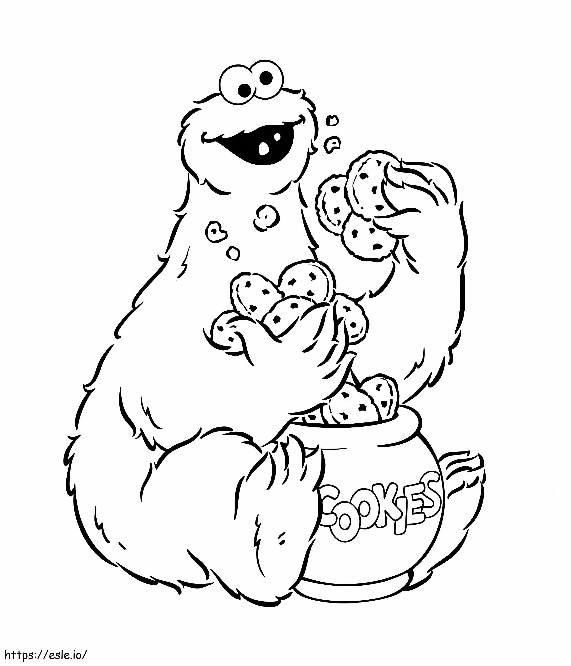 Coloriage Cookie Monster manger des cookies à imprimer dessin