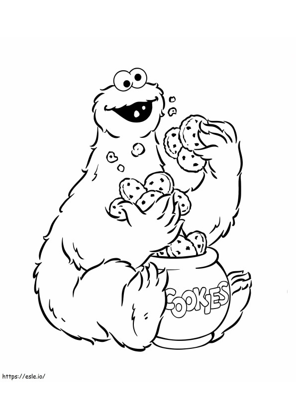 Coloriage Cookie Monster manger des cookies à imprimer dessin