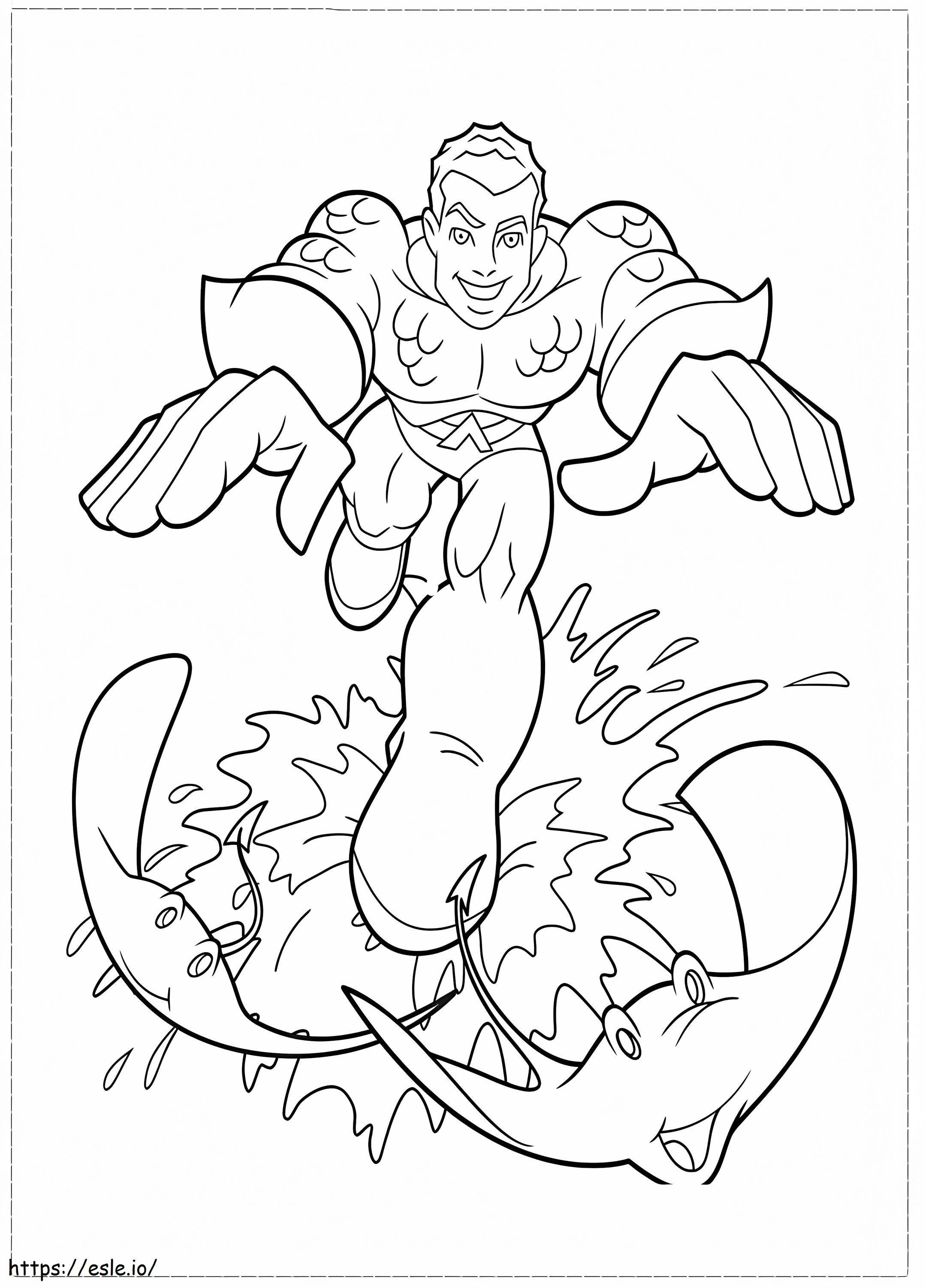 Aquaman Chases Two Rayas coloring page