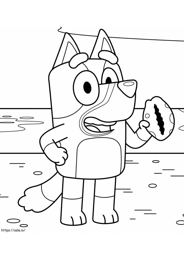 Bluey Holding Cake On The Beach coloring page