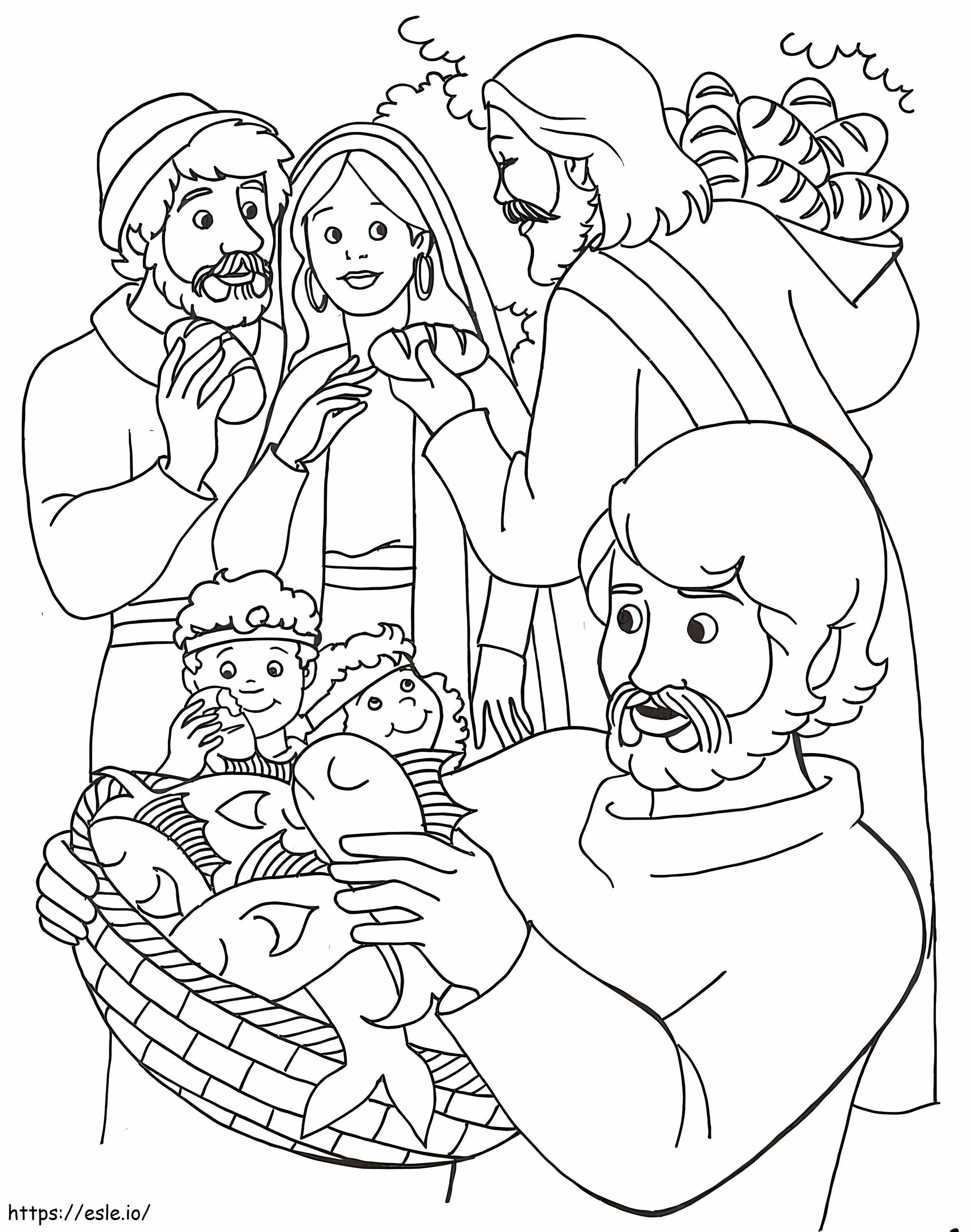 Jesus Feeds 5000 Printable coloring page