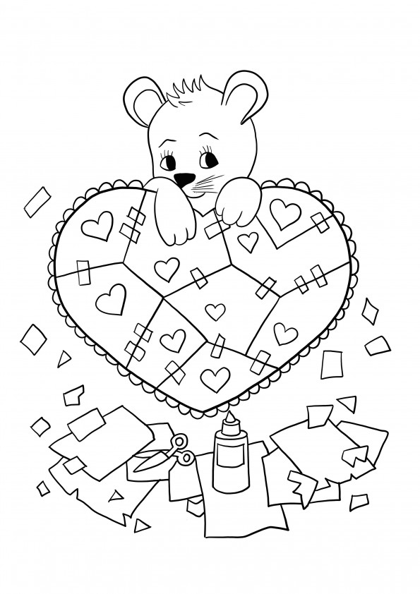 Piezas de corazones rotos de San Valentín para colorear e imagen para imprimir gratis