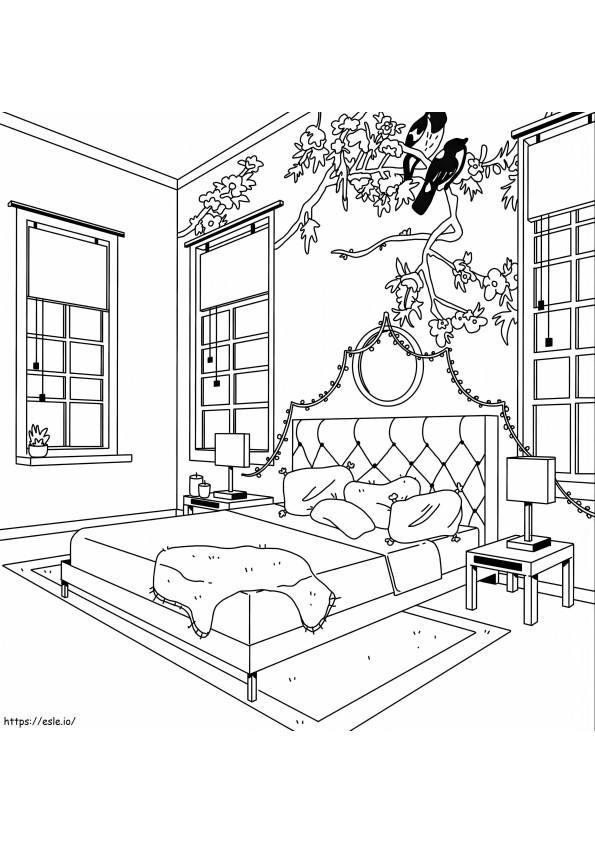 Bella camera da letto da colorare