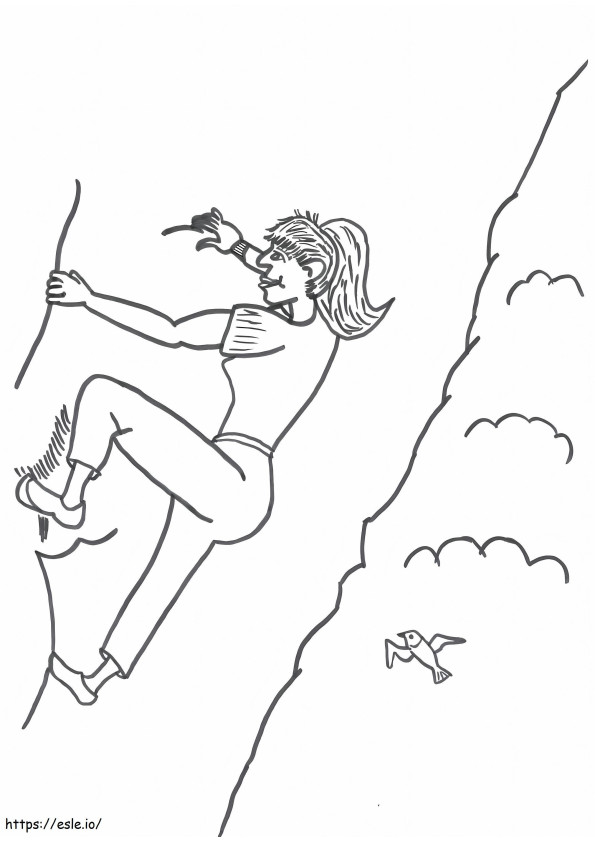 Piirustus tyttö kalliokiipeilyä värityskuva