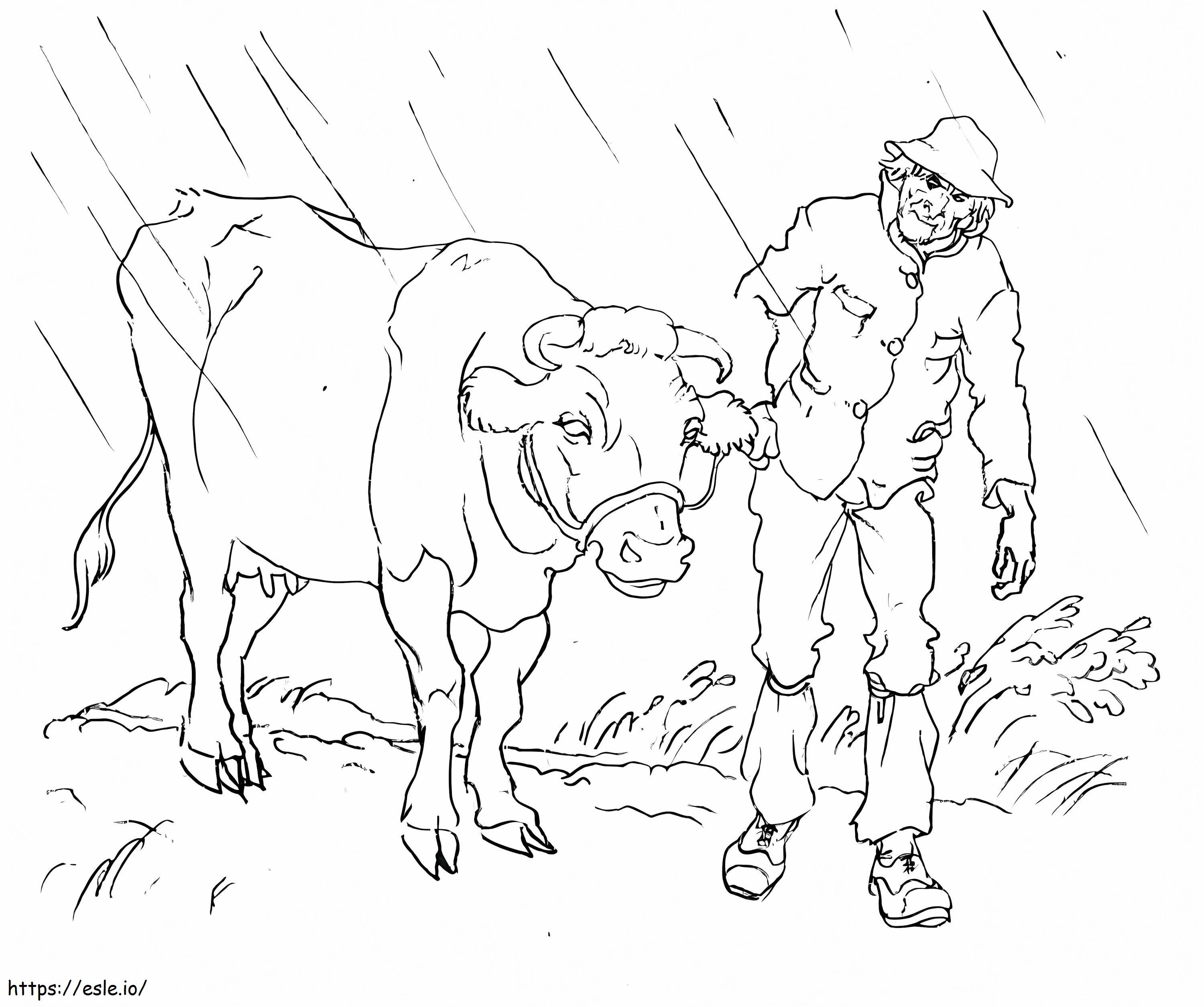 Man And A Cow coloring page