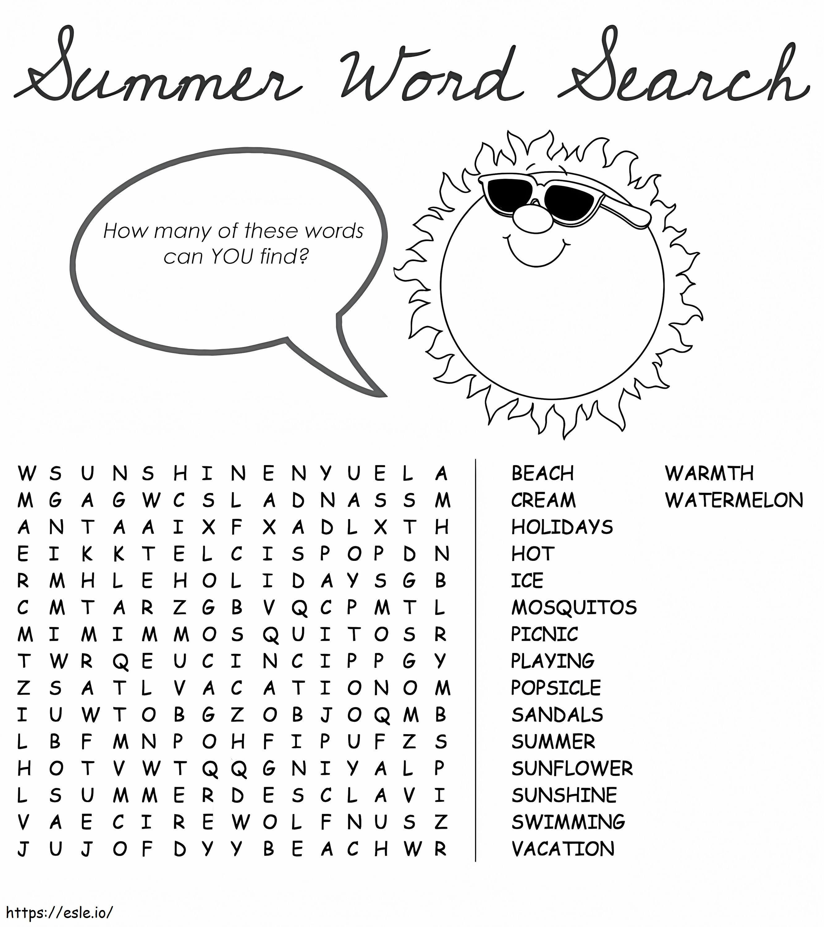 夏の単語検索パズルを印刷する ぬりえ - 塗り絵
