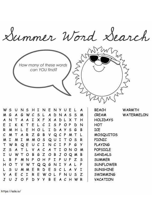 Nyári Word Search Puzzle nyomtatása kifestő