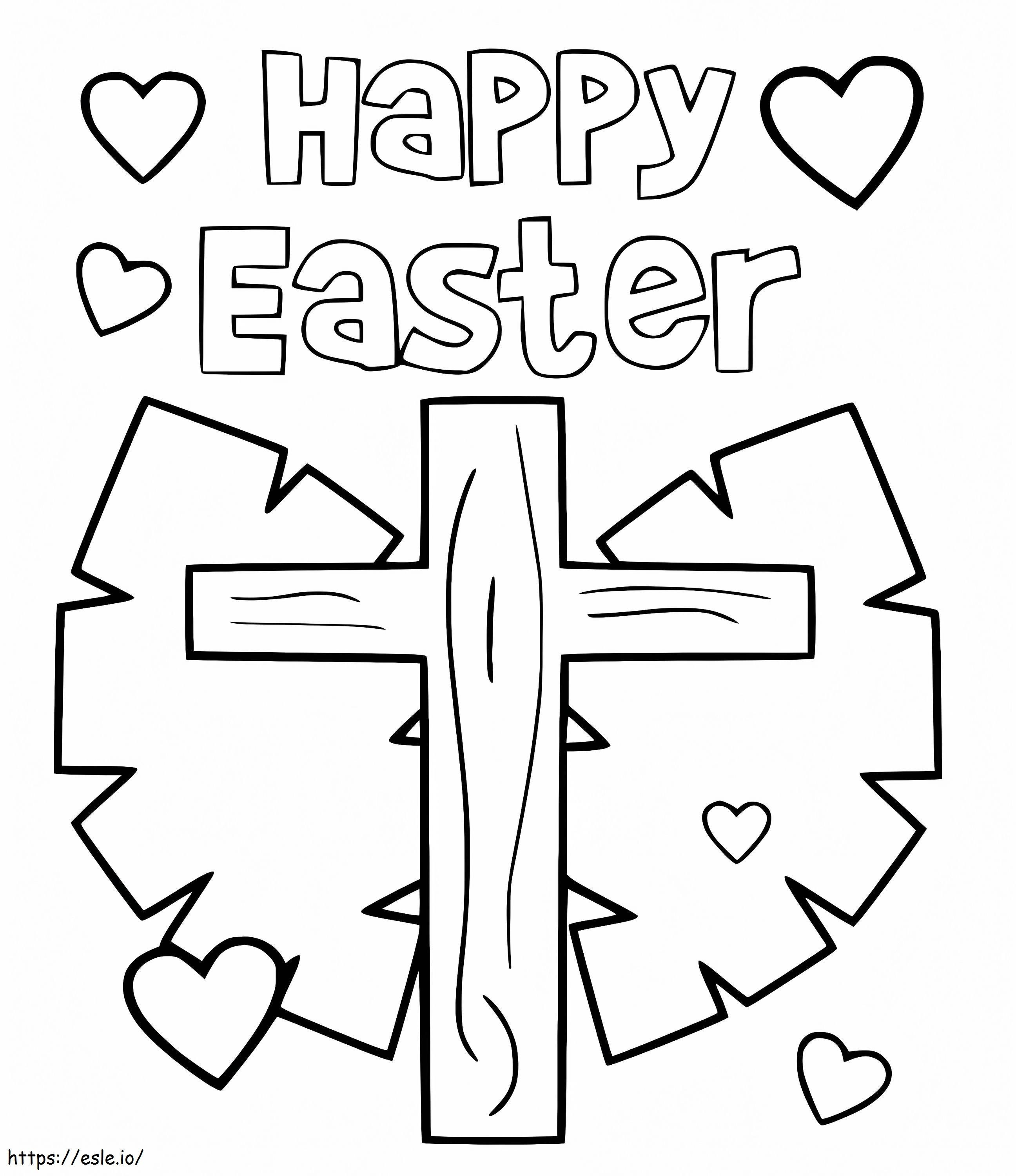 Coloriage Joyeuses Pâques avec la croix de Pâques à imprimer dessin