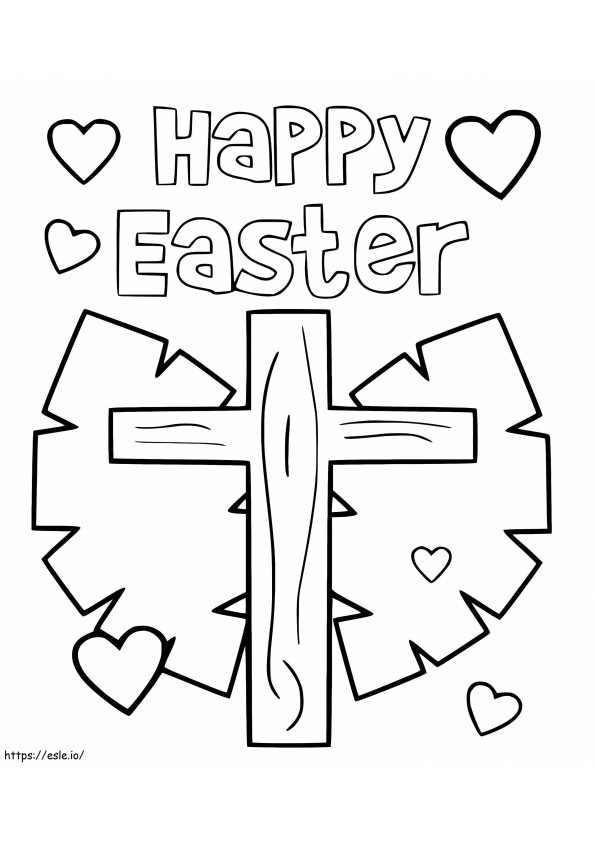 Páscoa feliz com cruz de Páscoa para colorir
