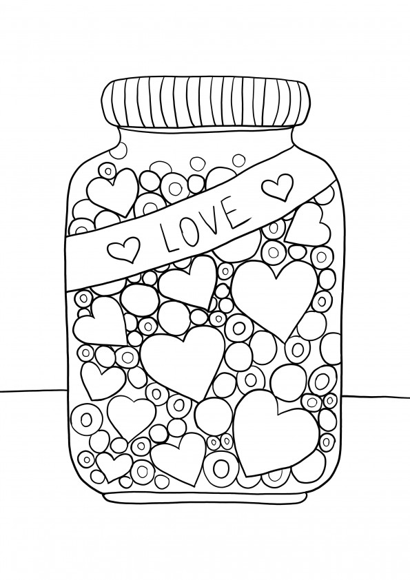 jarra cheia de corações para imprimir e colorir grátis
