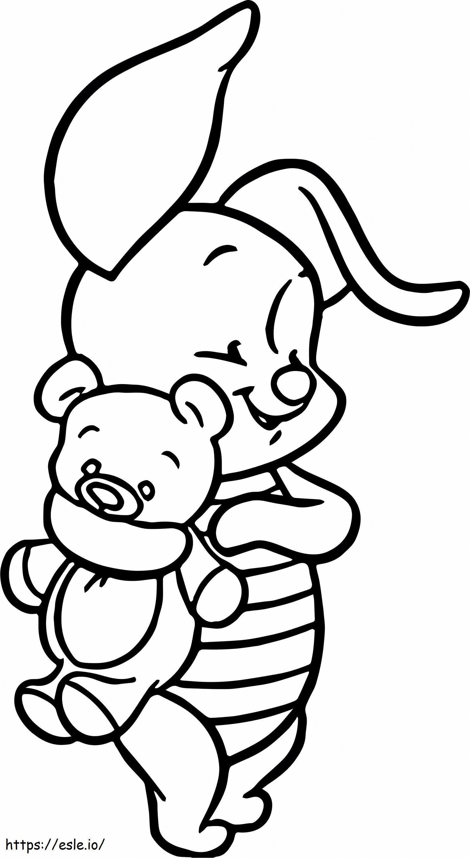 Coloriage Porcinet tenant un ours en peluche à imprimer dessin