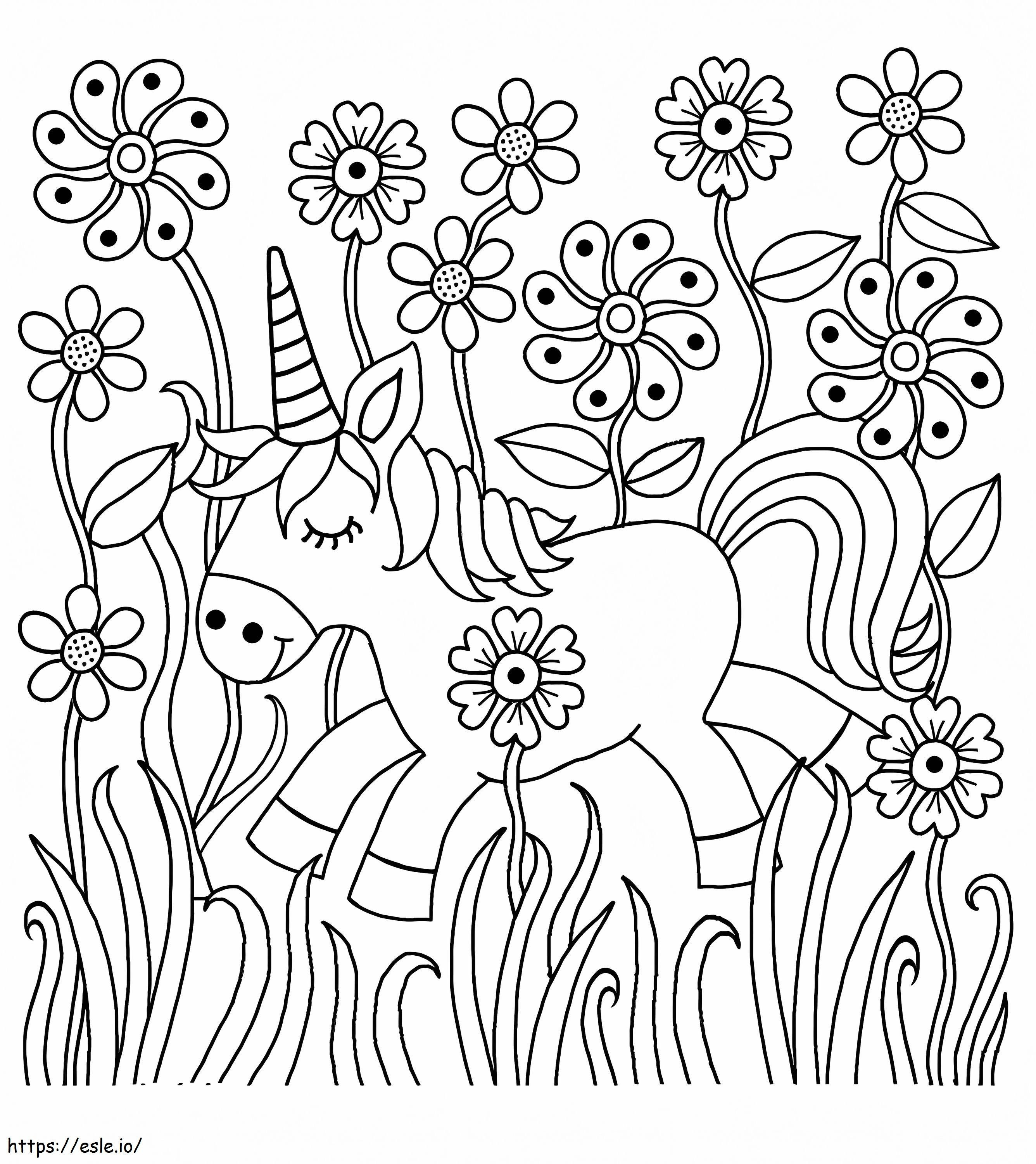 Coloriage Licorne dans le jardin 912X1024 à imprimer dessin