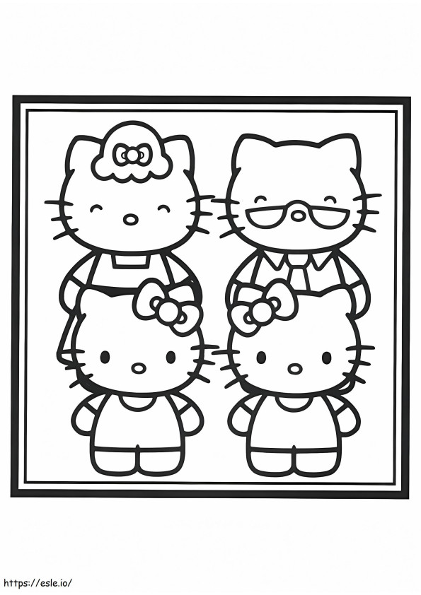 Foto de família da Hello Kitty para colorir