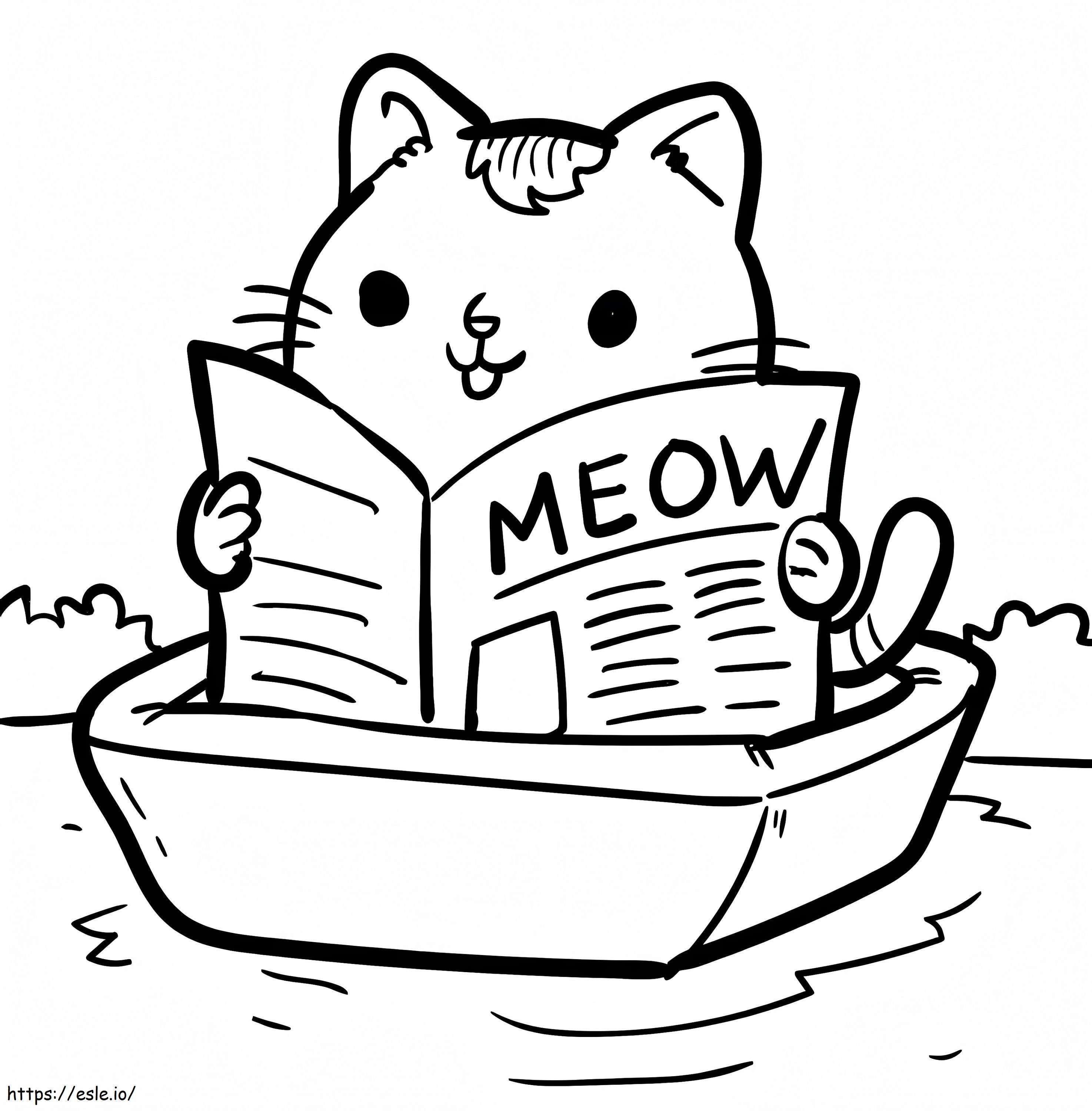 Kitten With Newspaper Coloring Page for Kids