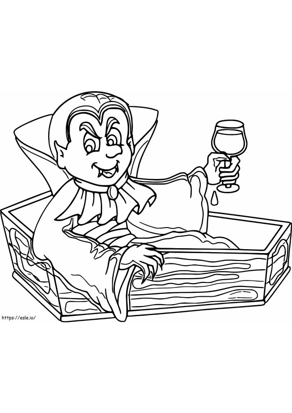 Coloriage Dracula assis sur le cercueil à imprimer dessin
