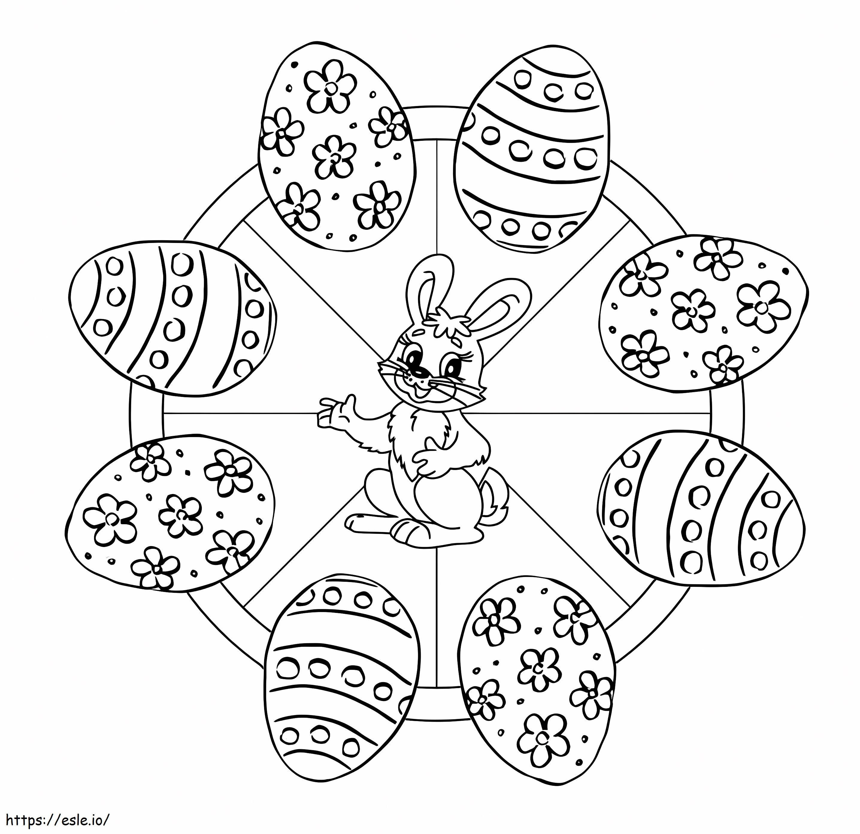 ウサギと卵のマンダラ ぬりえ - 塗り絵