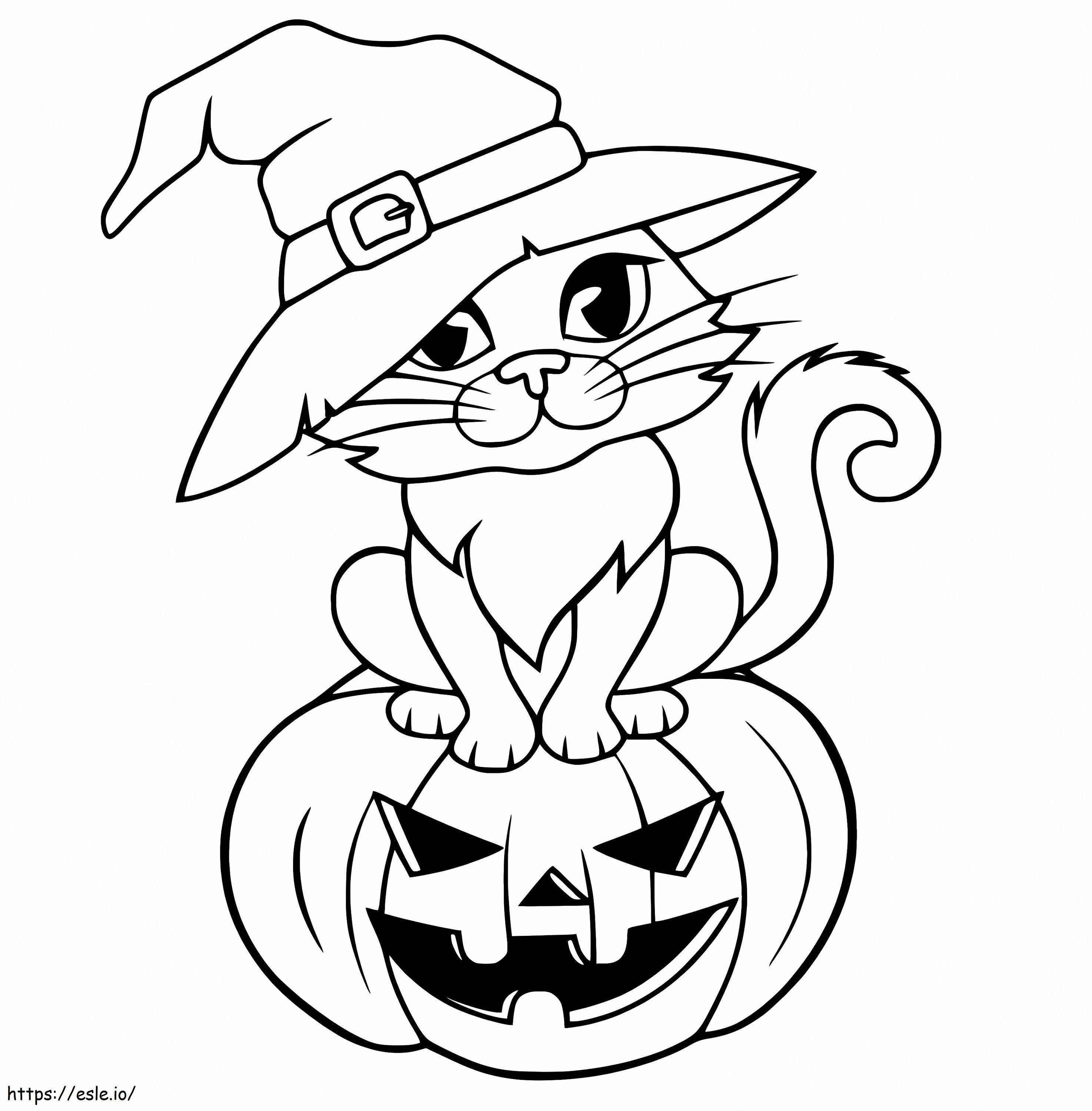 Witch Cat On Jack O Lantern värityskuva