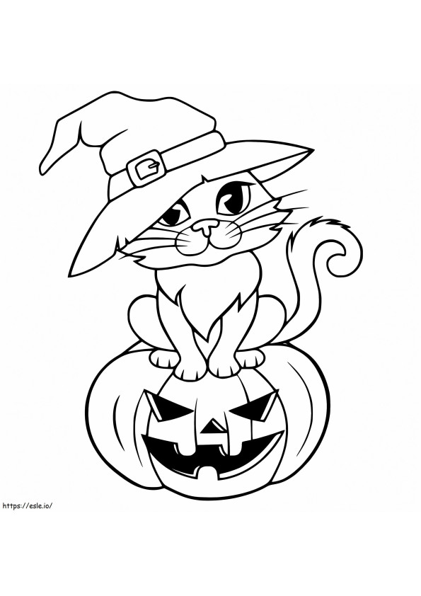 Witch Cat On Jack O Lantern värityskuva