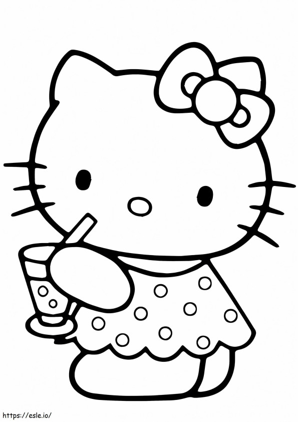 Hello Kitty pitelee lasillista vettä värityskuva