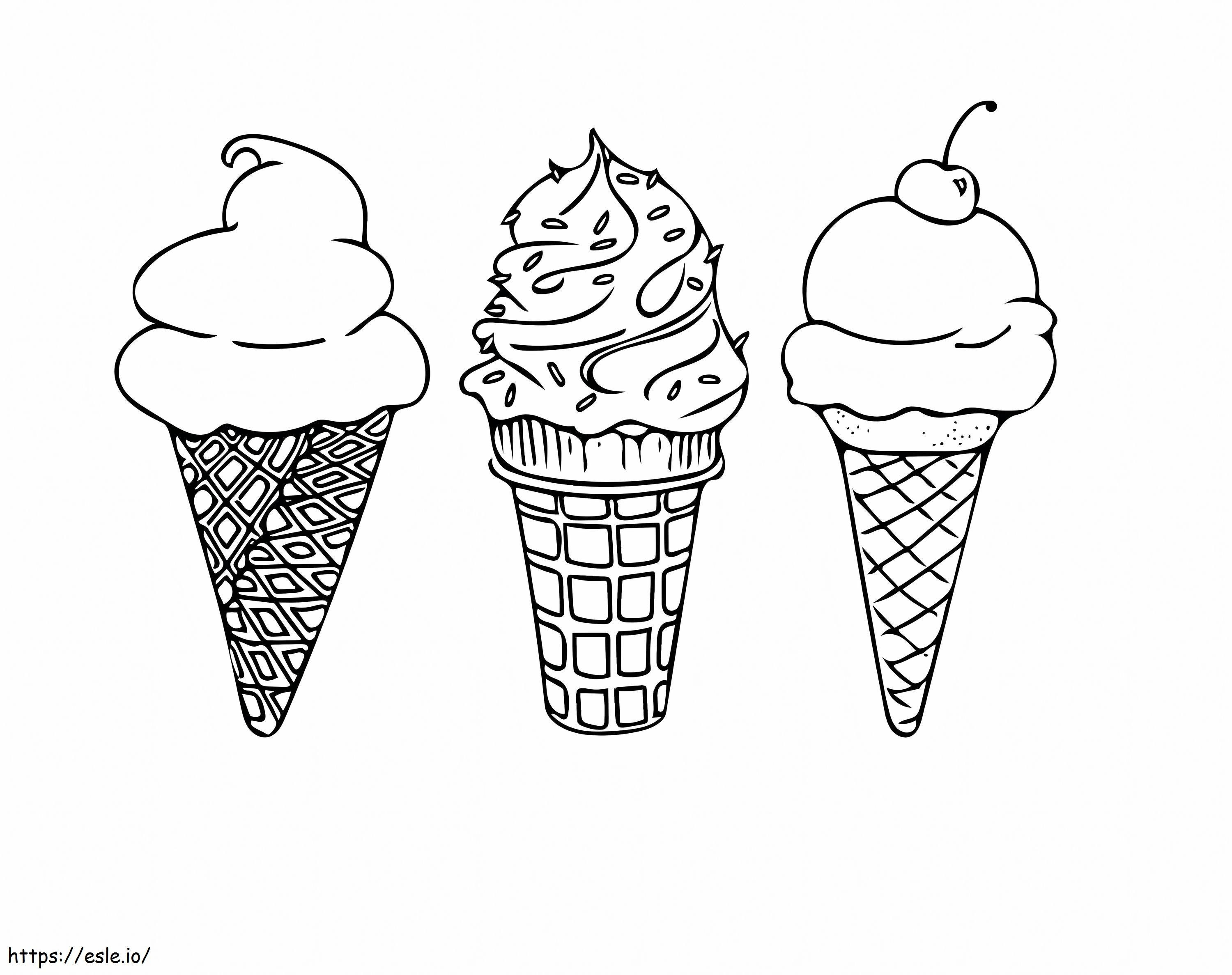アイスクリーム3個 ぬりえ - 塗り絵