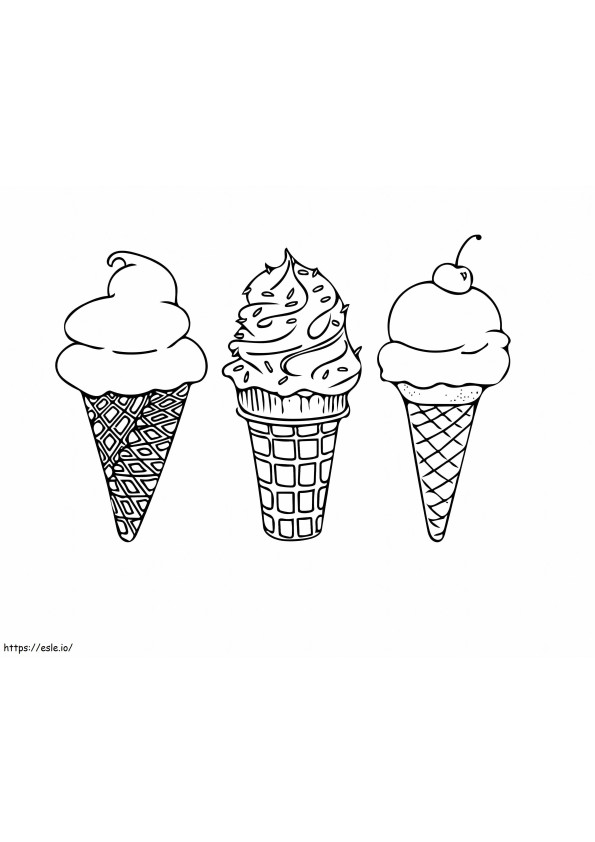 três sorvetes para colorir