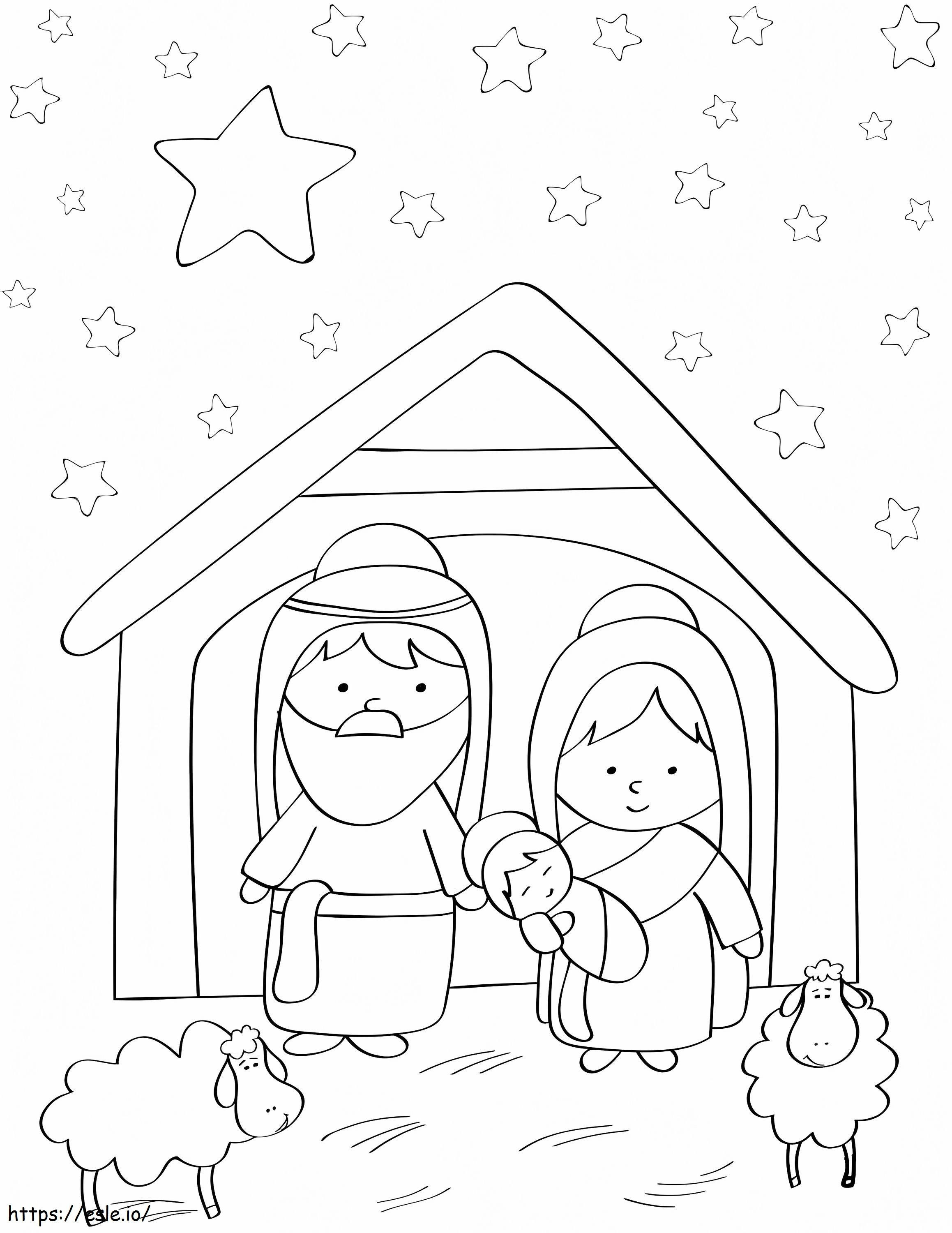 Coloriage Marie Joseph et l'Enfant Jésus à imprimer dessin