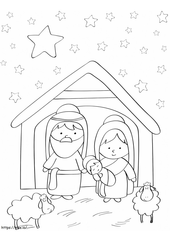 Maria José e o Menino Jesus para colorir