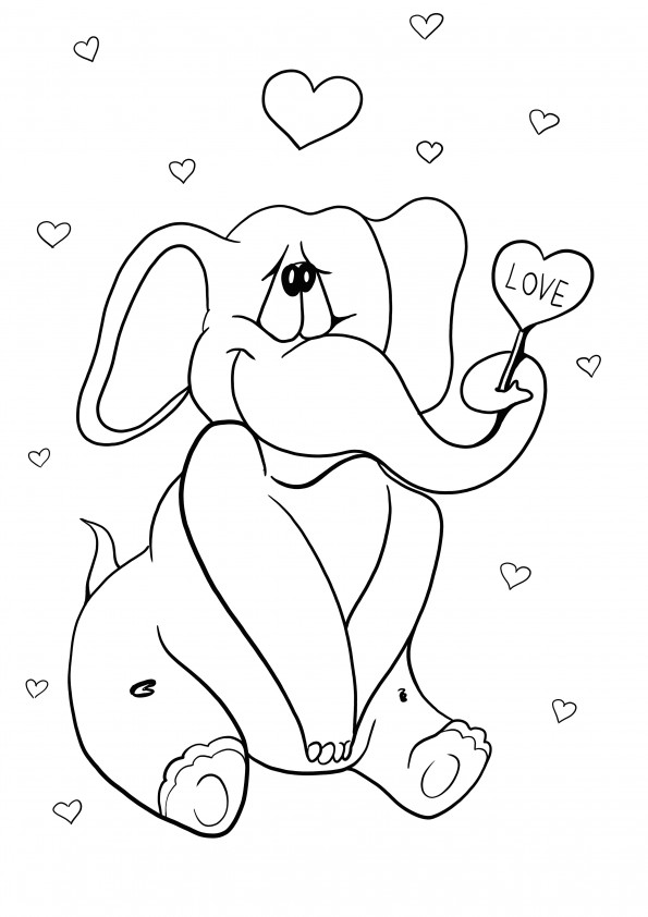 elephant in love to print and color for free