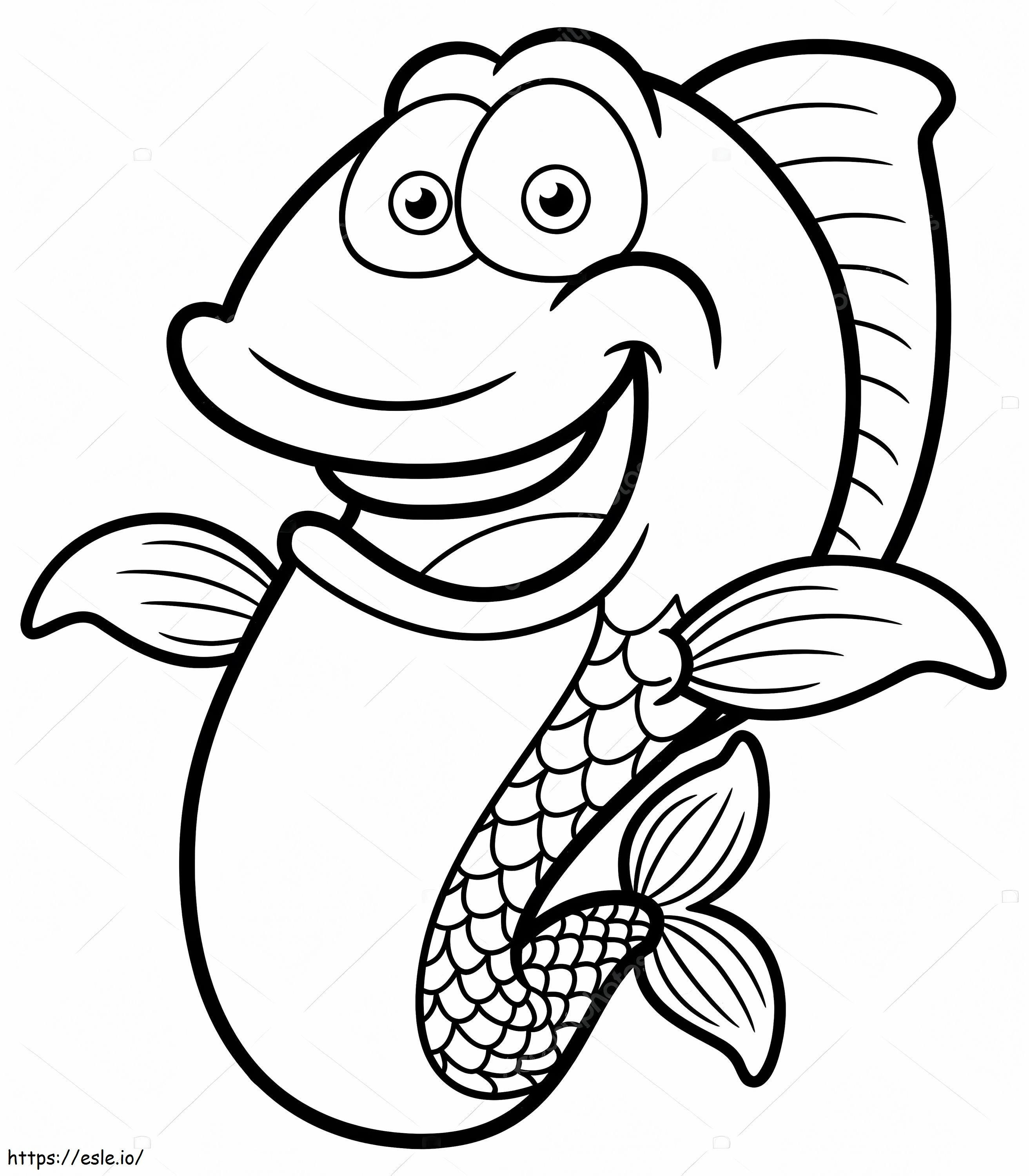 Coloriage Dessin animé drôle de poisson à imprimer dessin