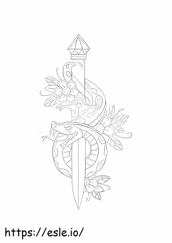 Snake With Sword Tattoo coloring page