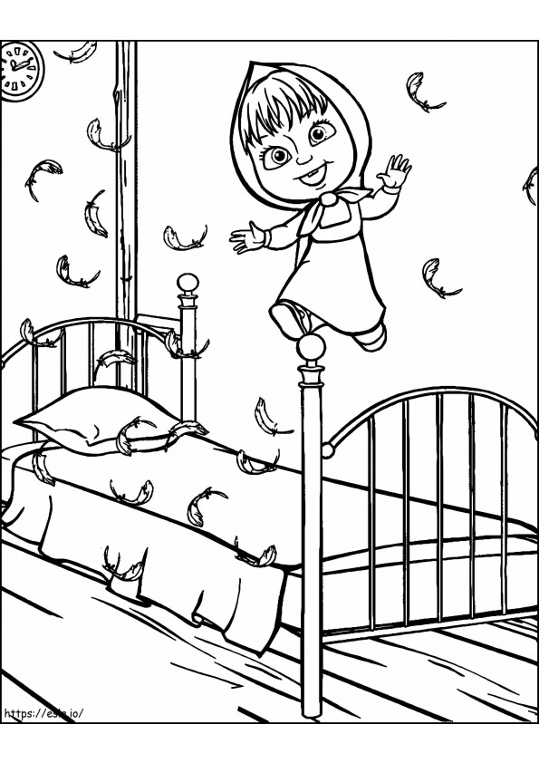 Masha Jumping On The Bed coloring page