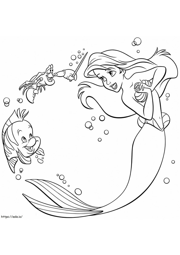 Ariel kalan ja rapujen kanssa värityskuva