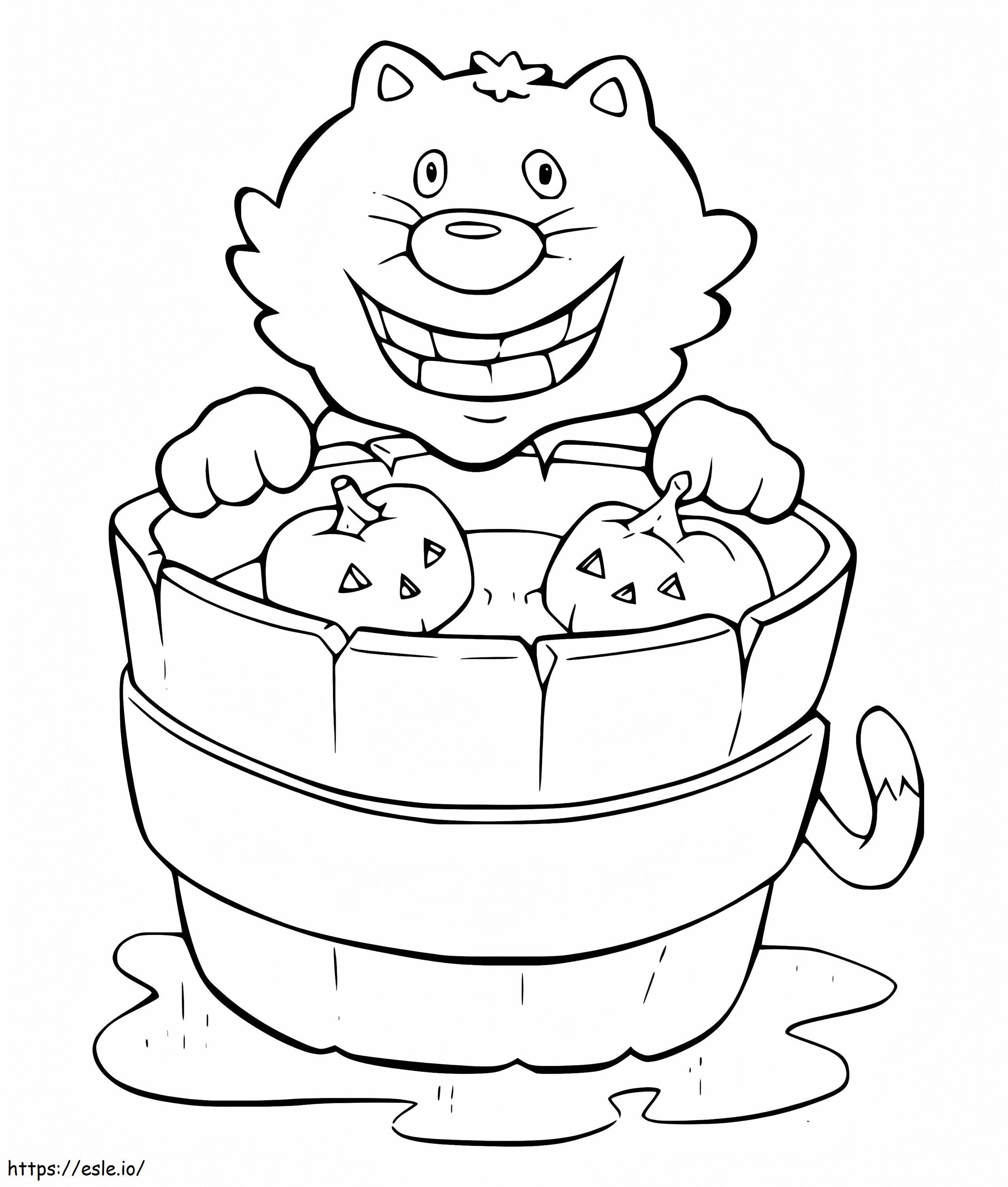 Coloriage chat heureux et citrouilles à imprimer dessin