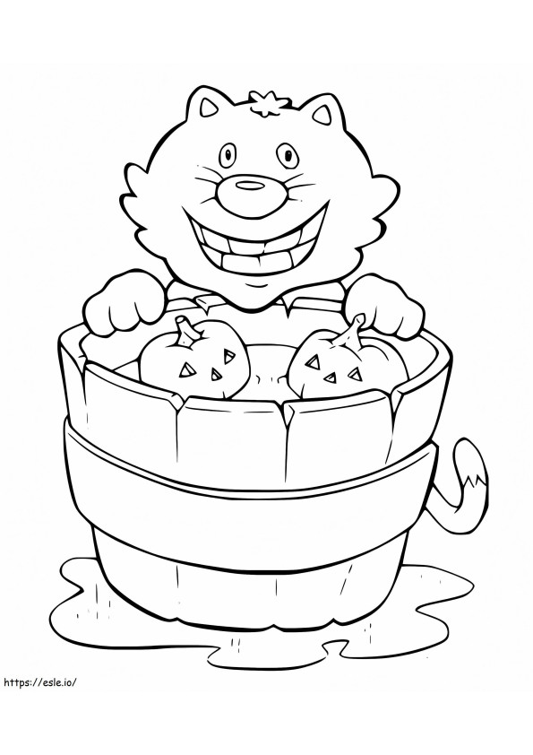 Happy Cat And Pumpkins coloring page