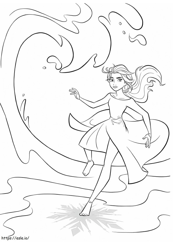 Coloriage Elsa court sur la plage à imprimer dessin