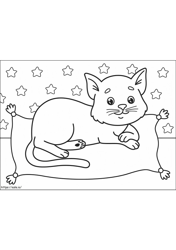 枕の上の猫 ぬりえ - 塗り絵