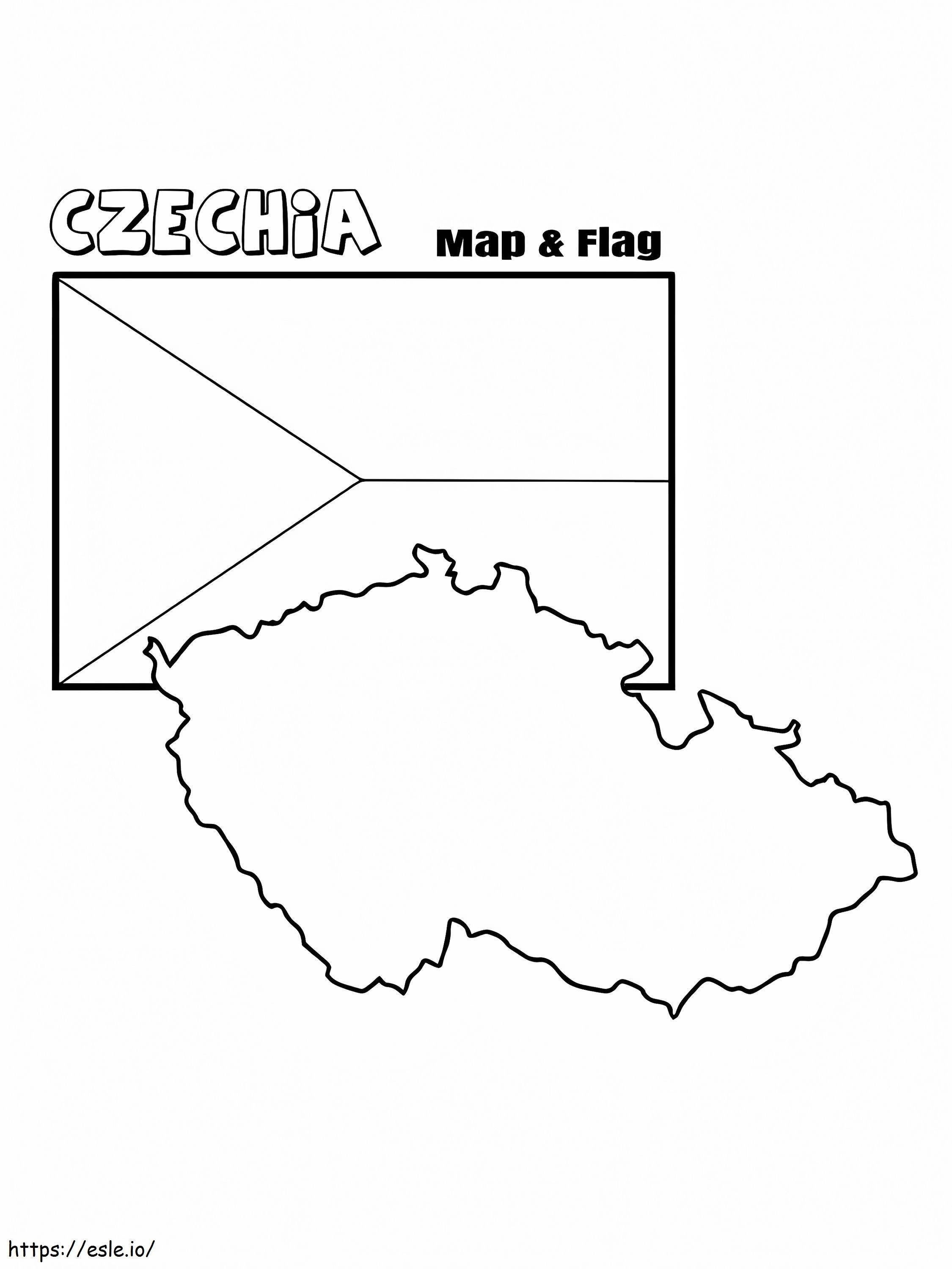 Coloriage Drapeau et carte de la Tchéquie à imprimer dessin
