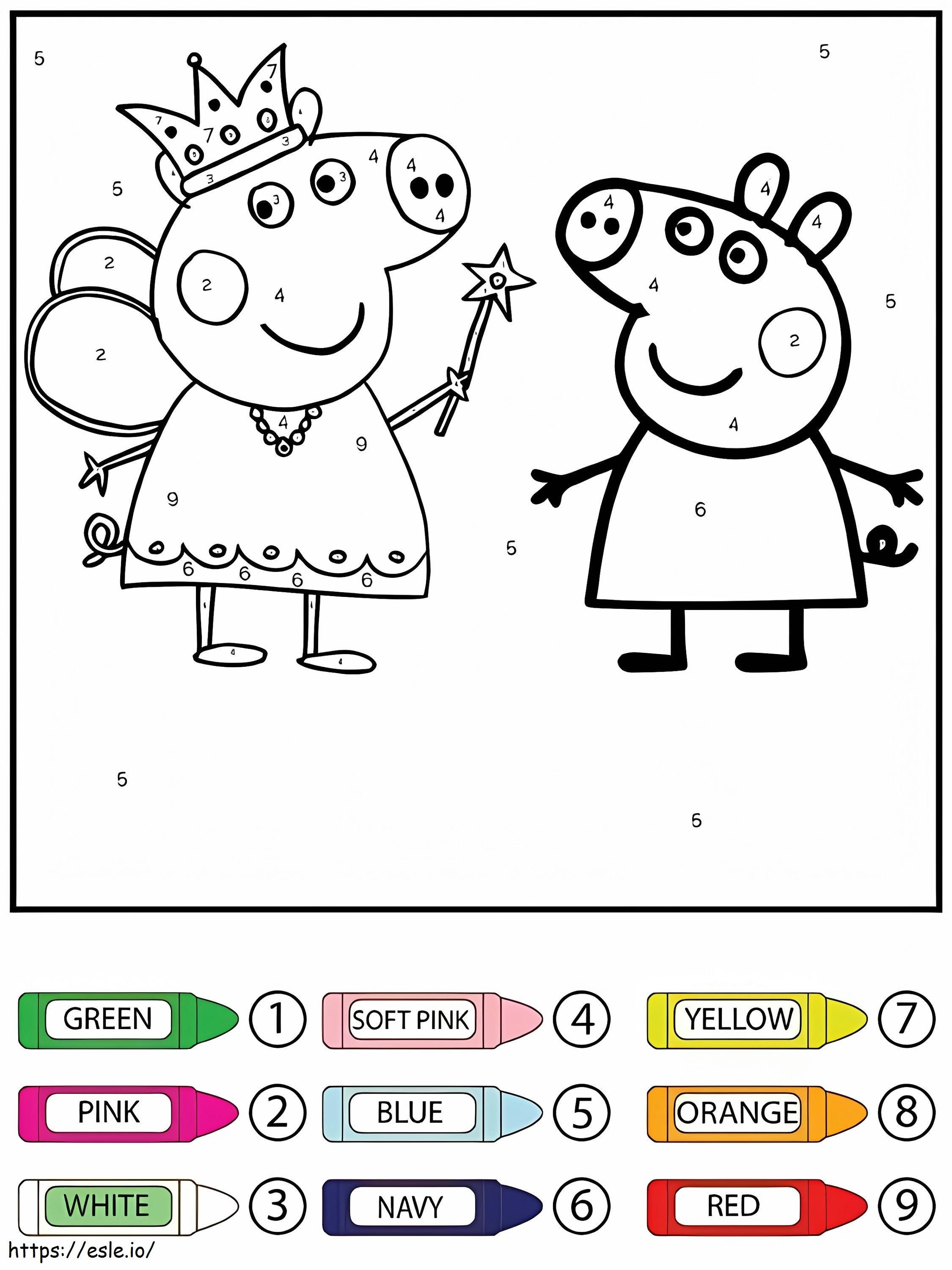 Rainha feliz e Peppa Pig coloridas por número para colorir