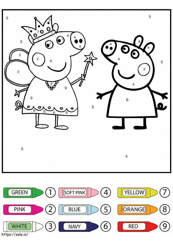 Happy Queen And Peppa Pig Color By Number coloring page